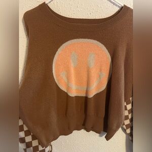 Brown Smiley Face Cropped Sweater